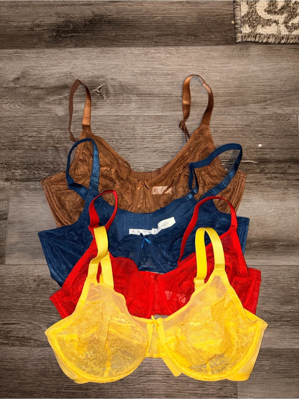 Lace Underwire Bra Pack — Yellow, Red, Blue, Brown